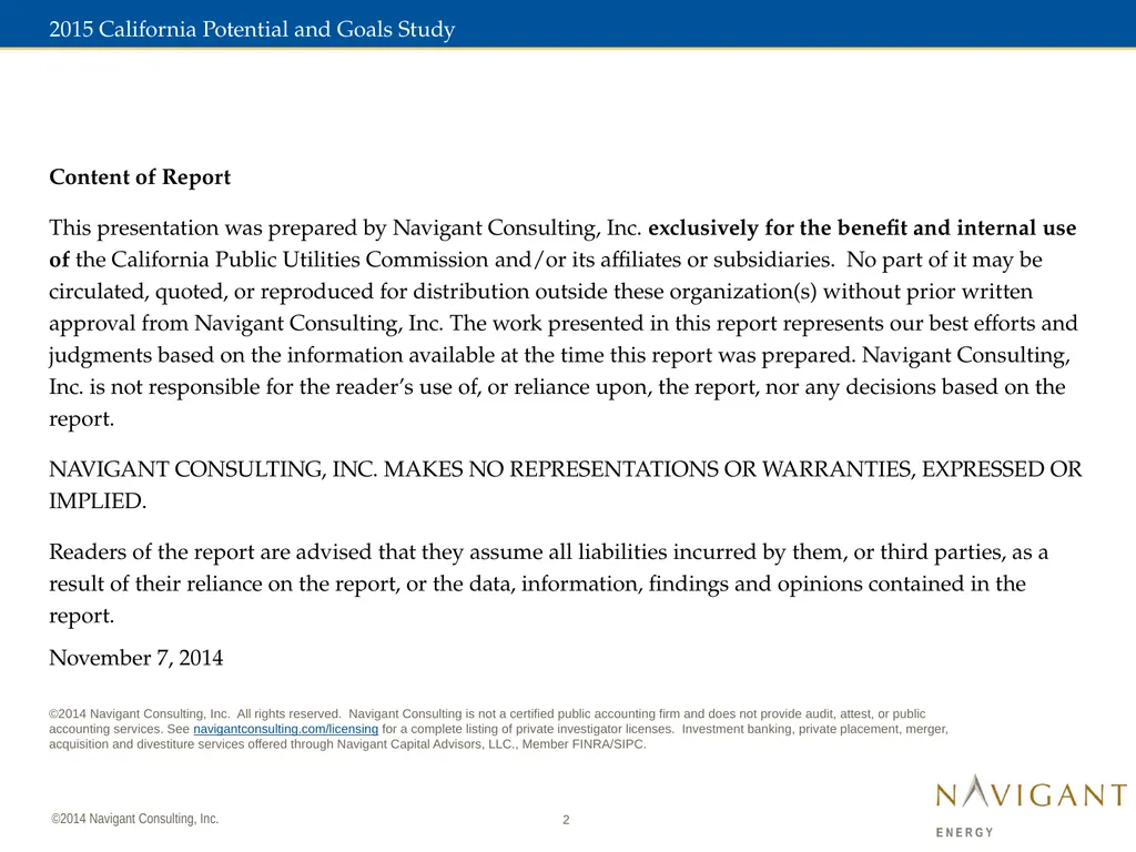 November 7, 2014 2015 California Potential and - slide 2 of 30