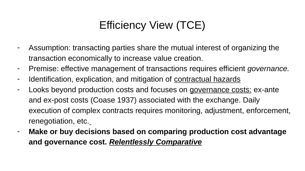 Transaction Cost Economics as a Theory of Supply - slide 8 of 18