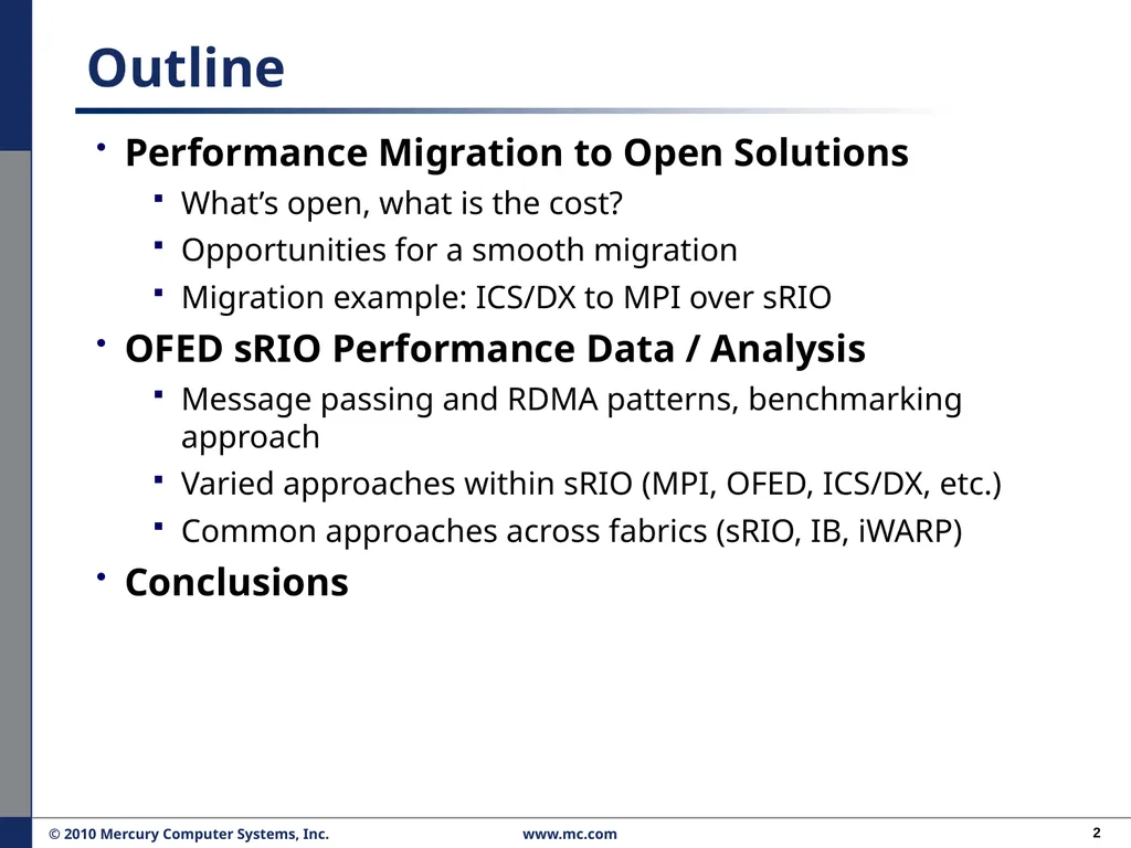 Performance Migration to Open Solutions: OFED* for - slide 2 of 33