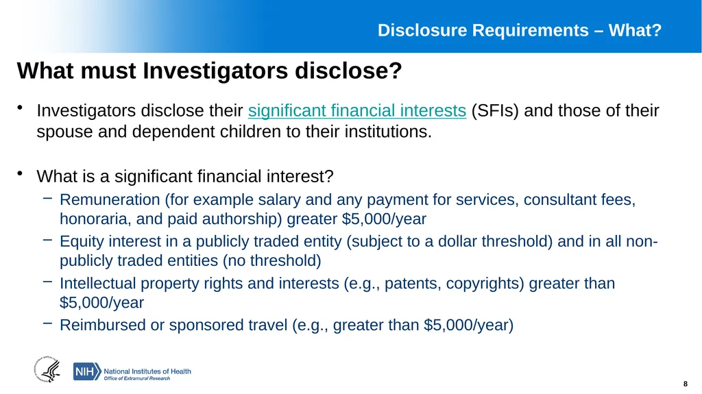Financial Conflict of Interest (FCOI) and Other - slide 8 of 36
