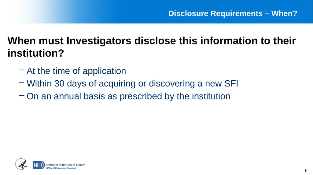 Financial Conflict of Interest (FCOI) and Other - slide 9 of 36