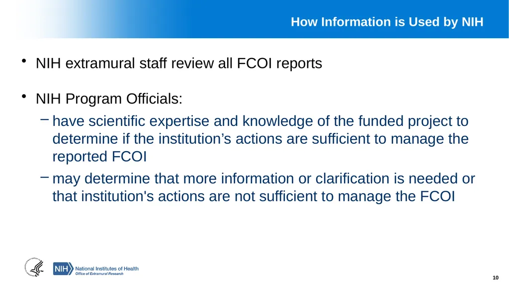 Financial Conflict of Interest (FCOI) and Other - slide 10 of 36