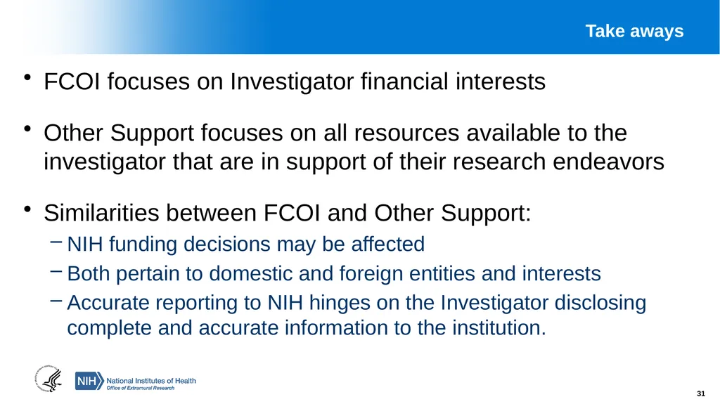 Financial Conflict of Interest (FCOI) and Other - slide 31 of 36