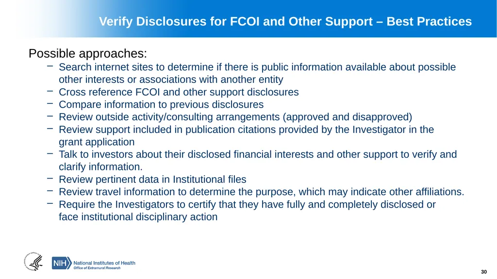 Financial Conflict of Interest (FCOI) and Other - slide 30 of 36