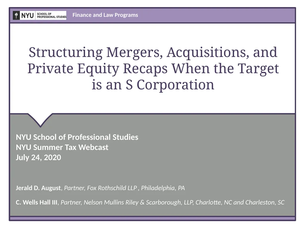 Structuring Mergers, Acquisitions, and Private