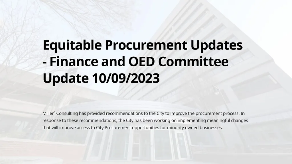 Equitable Procurement Updates - Finance and OED - slide 1 of 11