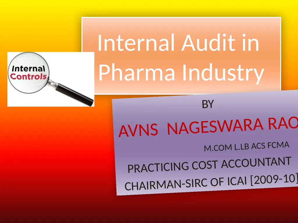 Internal Audit in Pharma Industry BY AVNS - slide 1 of 27