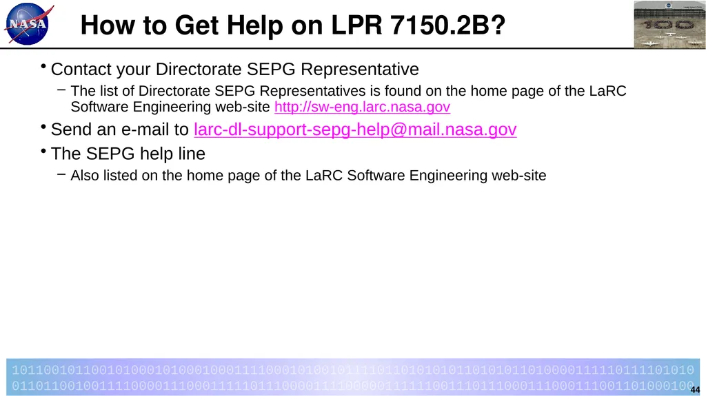 Introduction to LPR 7150.2B LaRC Software - slide 44 of 45