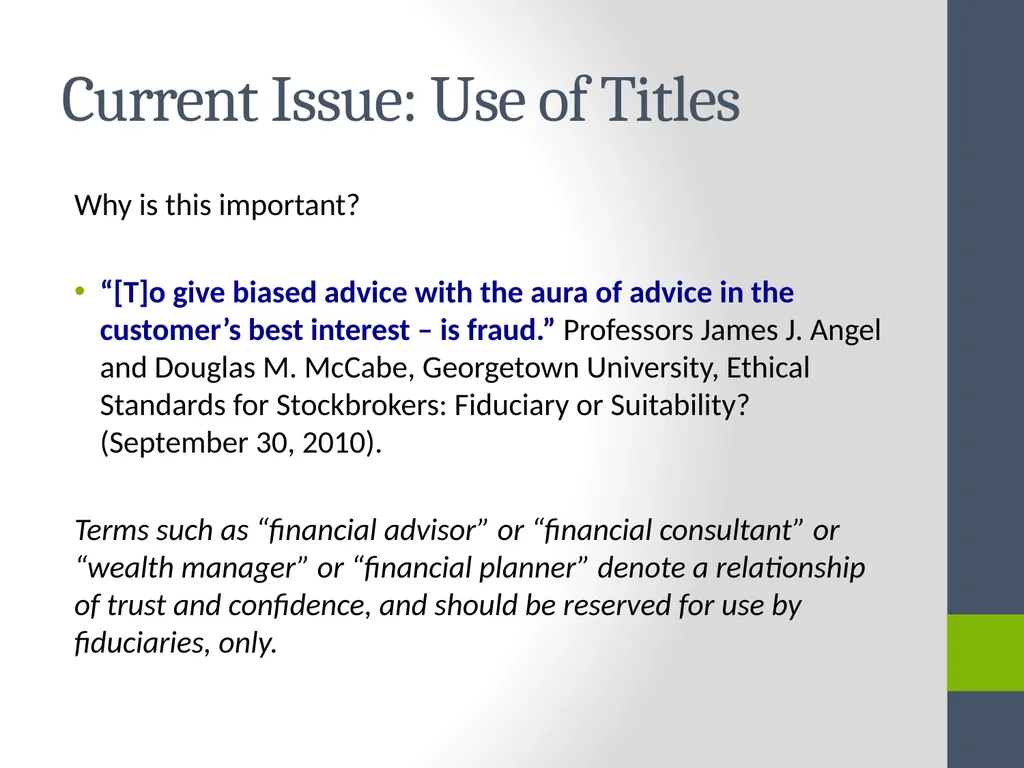Fiduciary Duties of Brokers, Investment Advisers, - slide 12 of 14