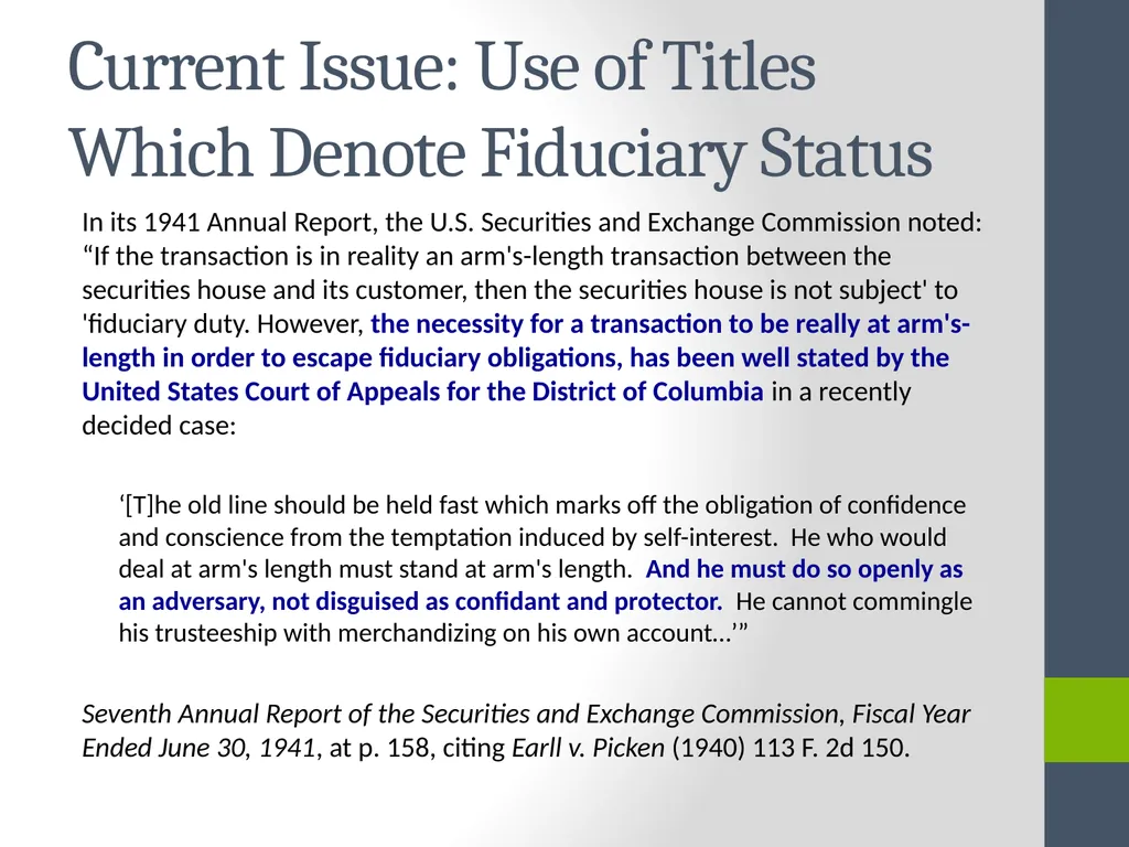 Fiduciary Duties of Brokers, Investment Advisers, - slide 10 of 14