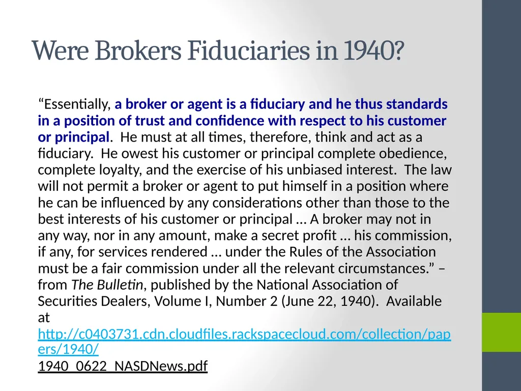 Fiduciary Duties of Brokers, Investment Advisers, - slide 2 of 14