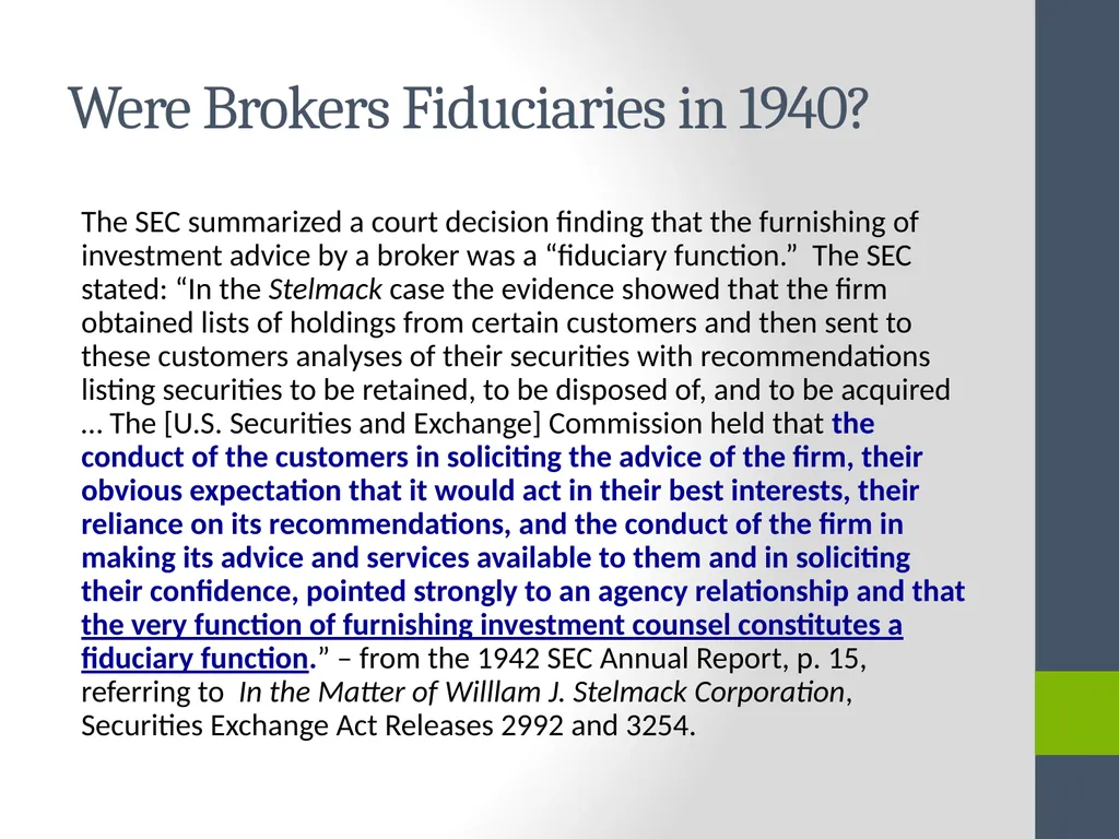 Fiduciary Duties of Brokers, Investment Advisers, - slide 3 of 14