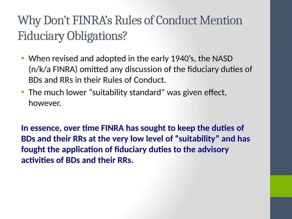 Fiduciary Duties of Brokers, Investment Advisers, - slide 5 of 14