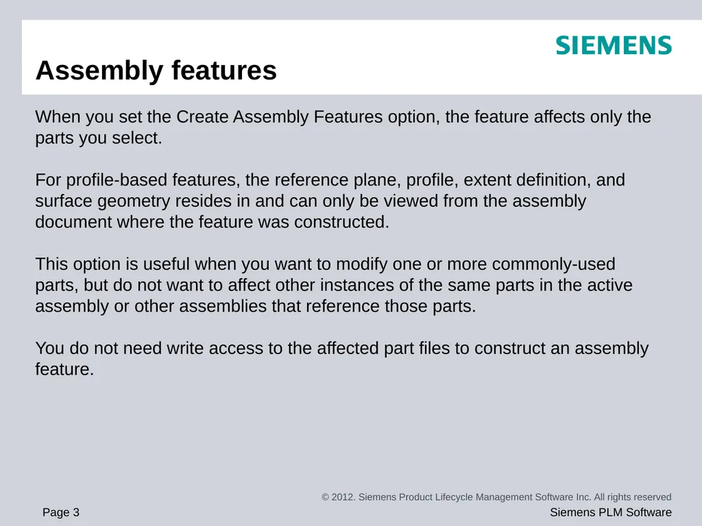 Solid Edge ST5 Training Assembly Features You may - slide 3 of 7