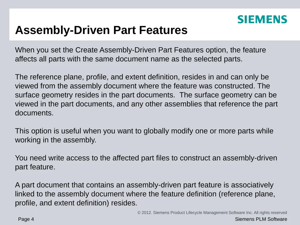 Solid Edge ST5 Training Assembly Features You may - slide 4 of 7