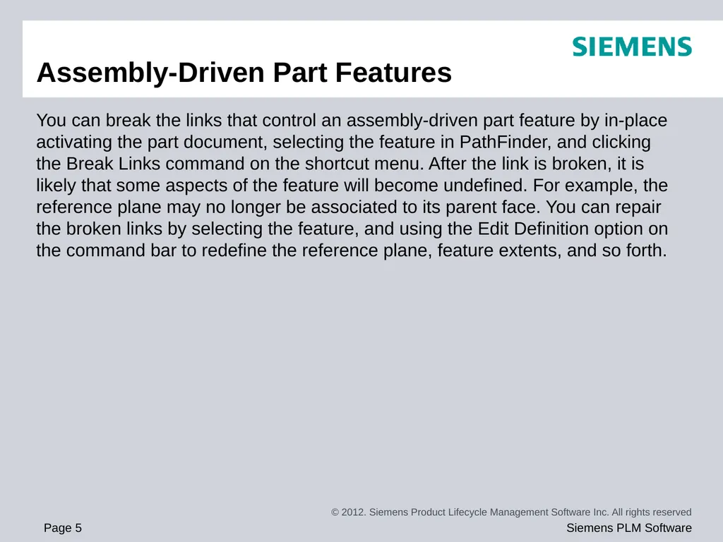 Solid Edge ST5 Training Assembly Features You may - slide 5 of 7