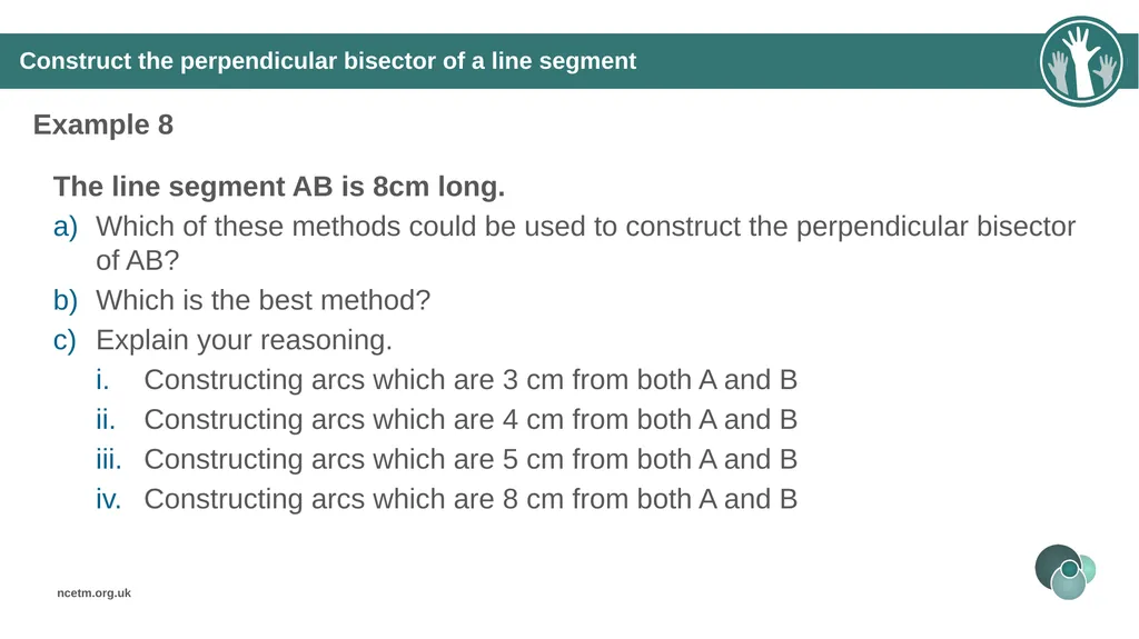 Constructing perpendicular bisectors using - slide 30 of 47