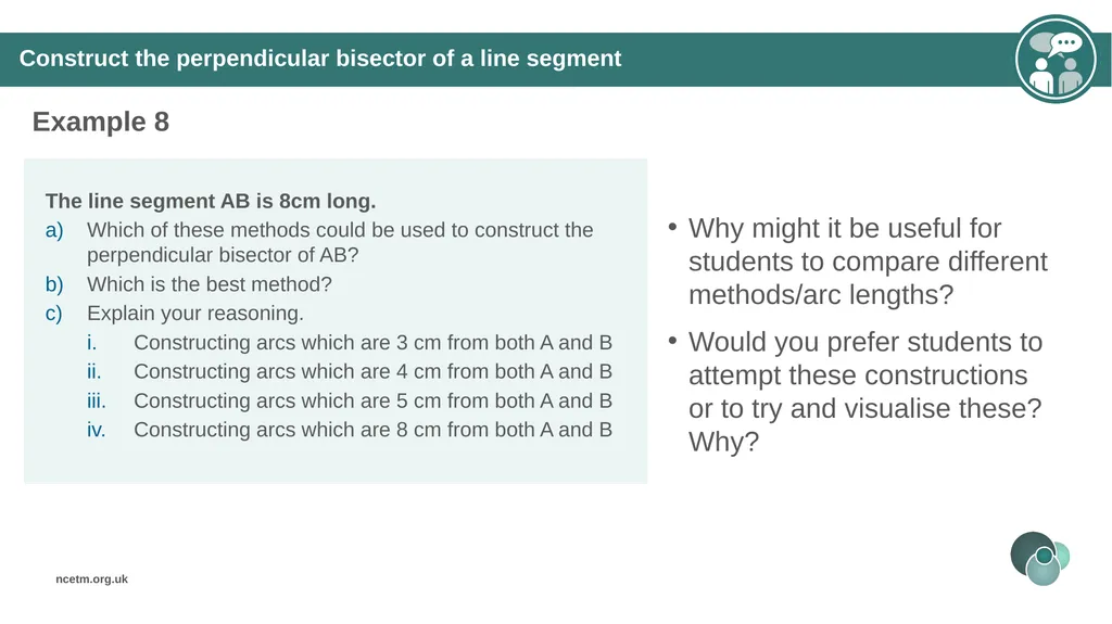 Constructing perpendicular bisectors using - slide 31 of 47