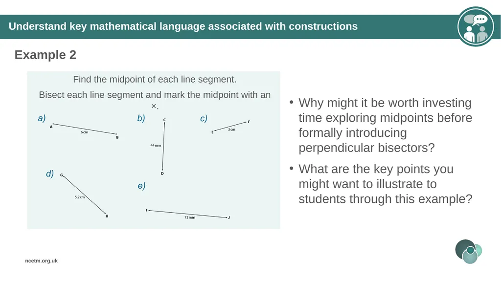 Constructing perpendicular bisectors using - slide 18 of 47
