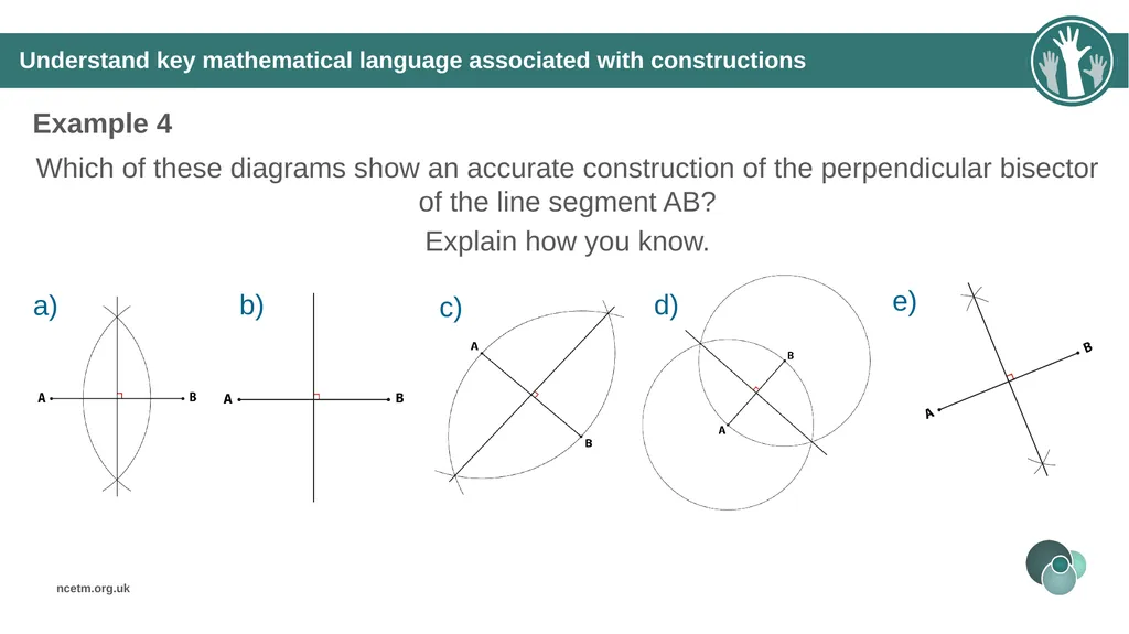 Constructing perpendicular bisectors using - slide 21 of 47