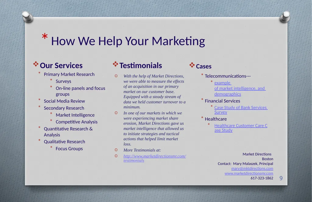 Intelligence from your market to clarify distinct - slide 9 of 10