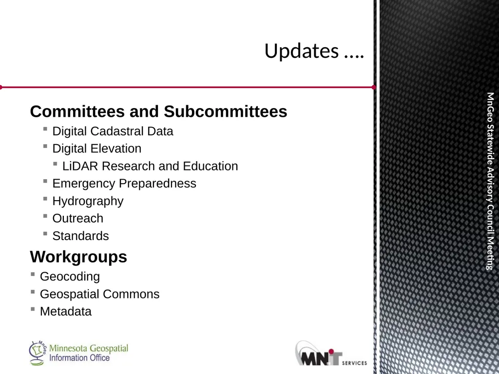 Statewide Geospatial Advisory council November 28, - slide 11 of 30