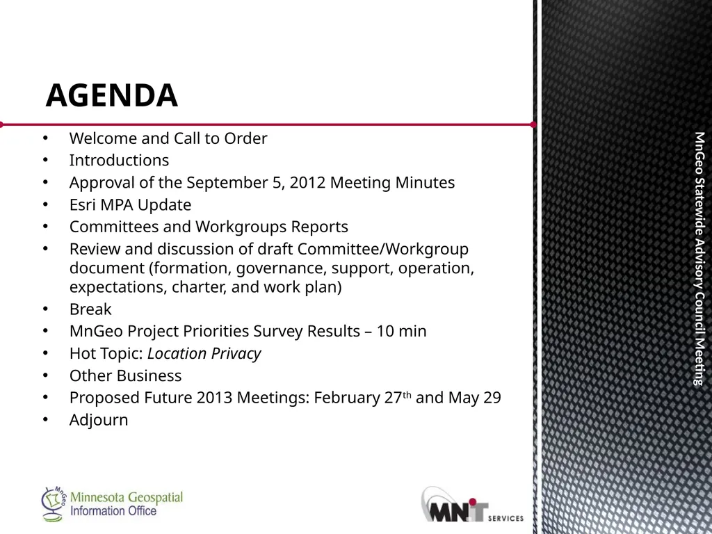 Statewide Geospatial Advisory council November 28, - slide 2 of 30