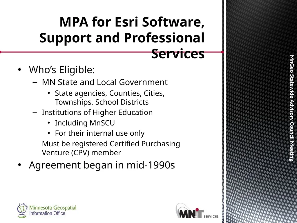 Statewide Geospatial Advisory council November 28, - slide 4 of 30
