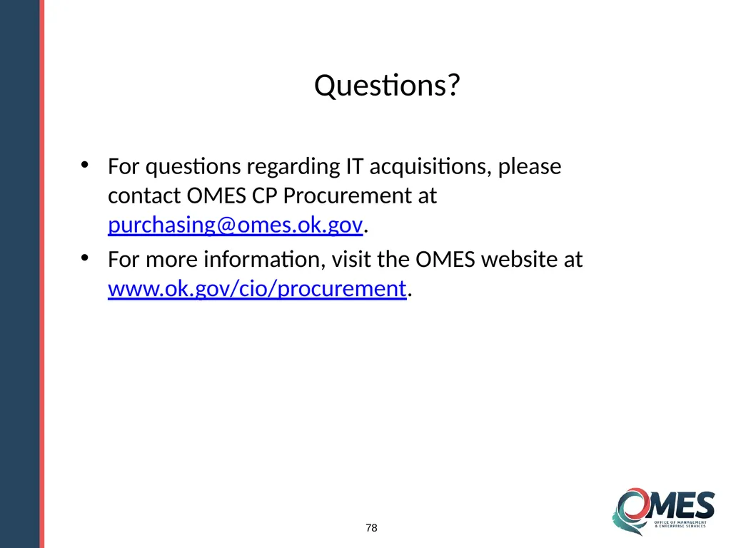 OMES Information Technology Acquisitions Module 13 - slide 78 of 79