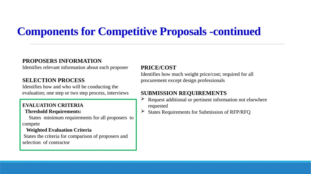 Components of Requests for Proposals (RFP) and - slide 9 of 53