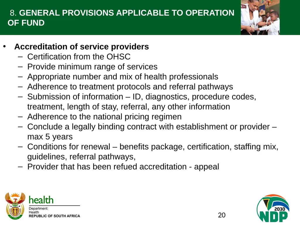 Presentation to the NCOP Select Committee on - slide 20 of 26