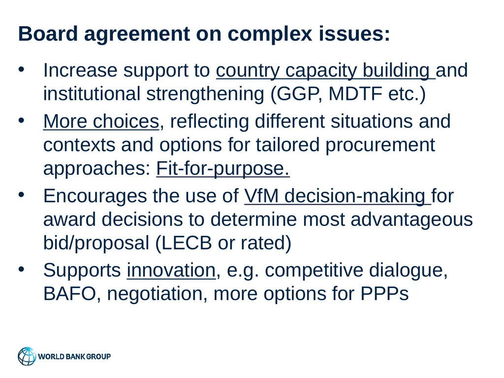 World Bank Procurement Framework Value for Money, - slide 8 of 22