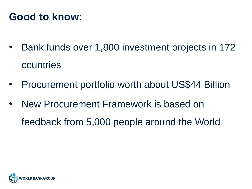 World Bank Procurement Framework Value for Money, - slide 3 of 22