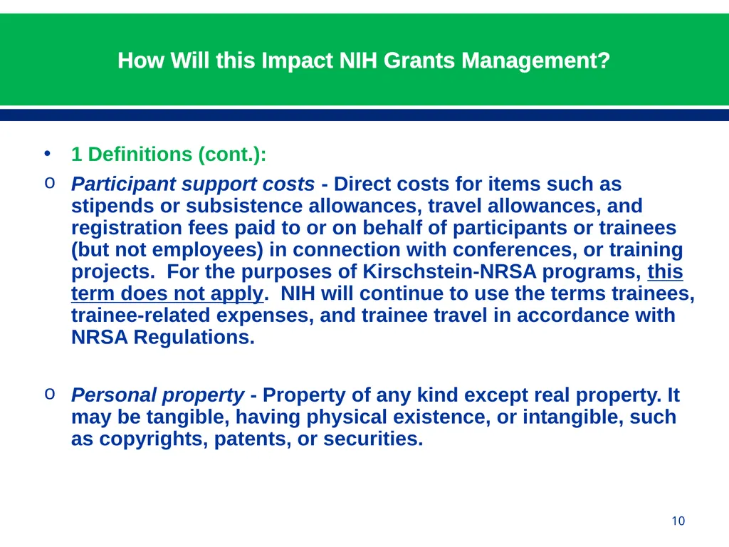 February 24, 2015 NIH Implementation of Uniform - slide 10 of 38