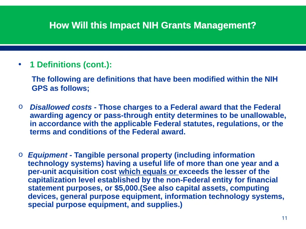 February 24, 2015 NIH Implementation of Uniform - slide 11 of 38