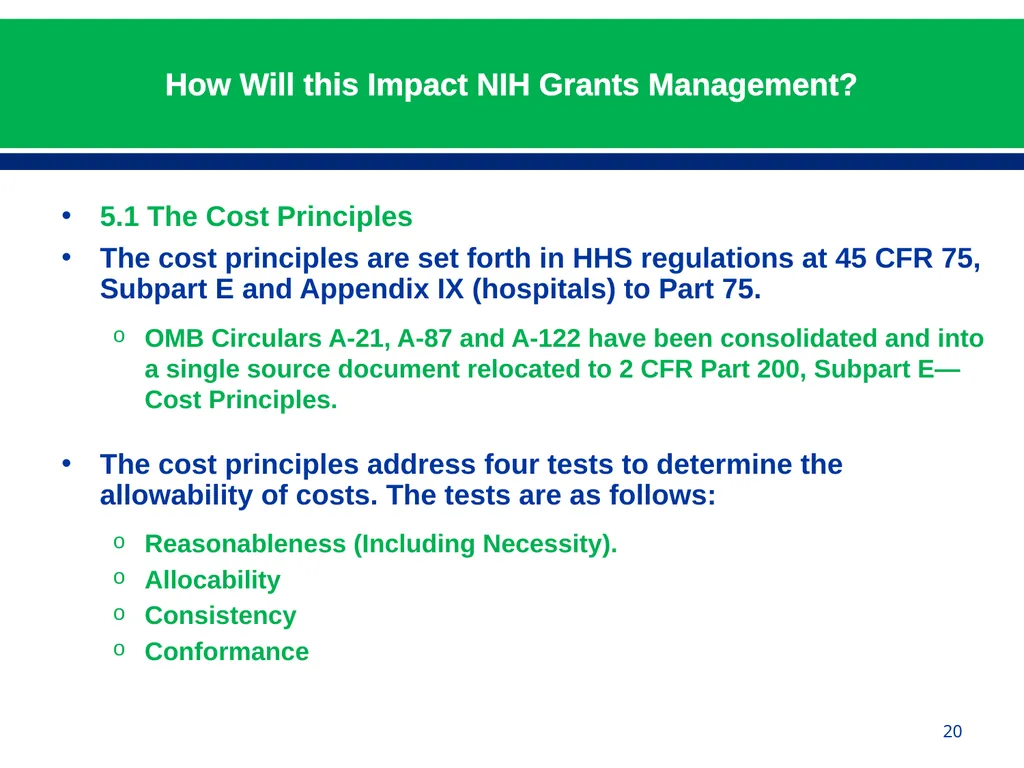 February 24, 2015 NIH Implementation of Uniform - slide 20 of 38