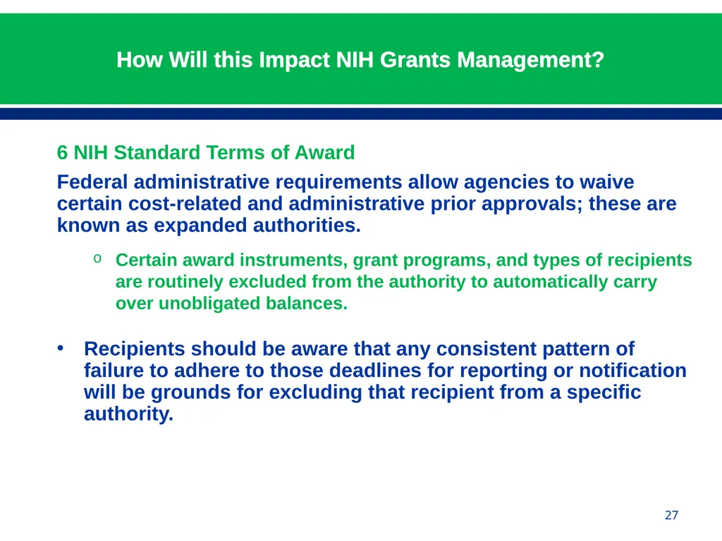 February 24, 2015 NIH Implementation of Uniform - slide 27 of 38