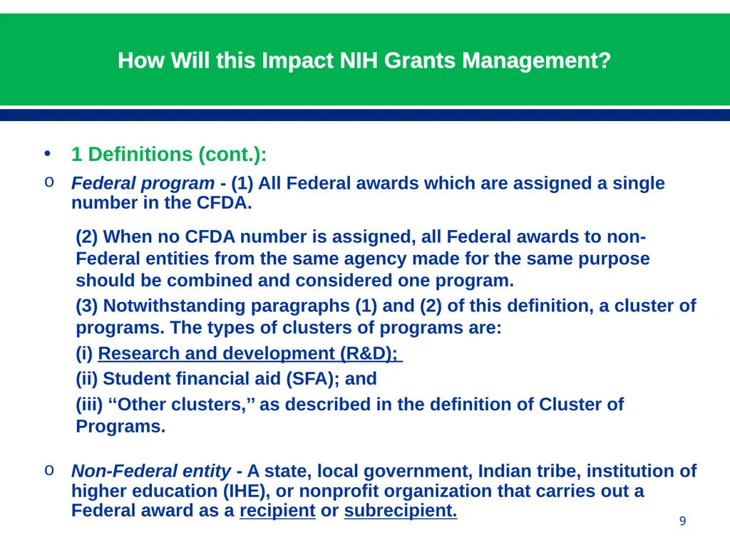 February 24, 2015 NIH Implementation of Uniform - slide 9 of 38