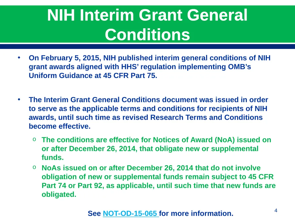 February 24, 2015 NIH Implementation of Uniform - slide 4 of 38