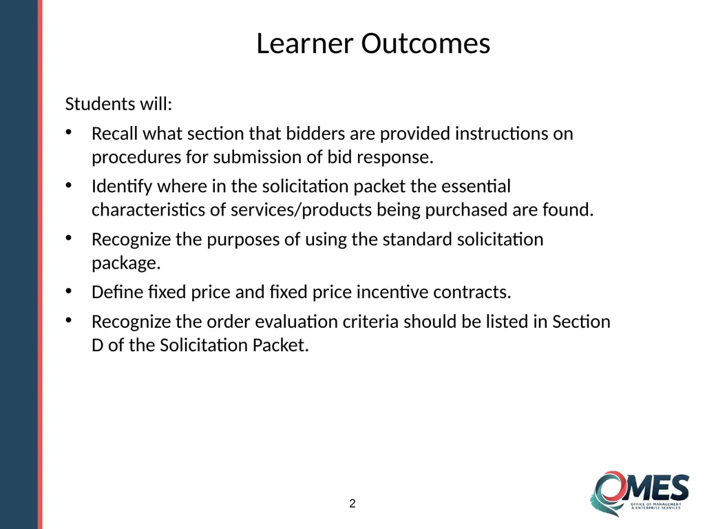 Standard Solicitation Package Module 9 1 Learner - slide 2 of 70