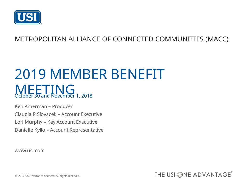 2019 MEMBER benefit meeting METROPOLITAN Alliance
