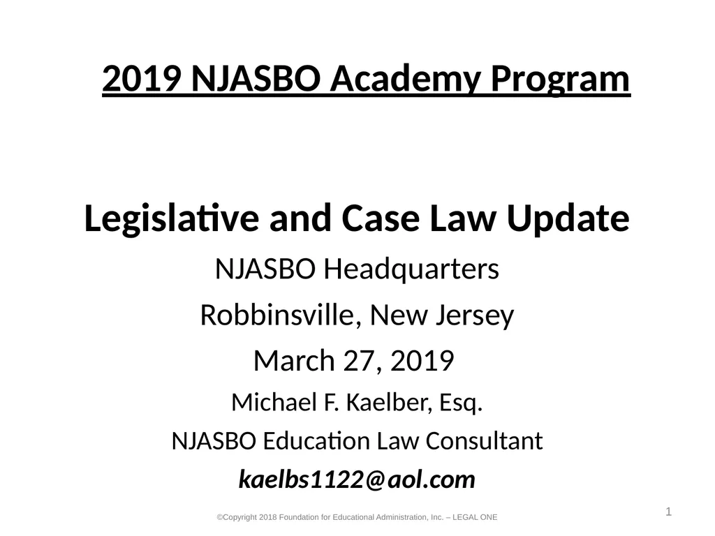 2019 NJASBO Academy Program Legislative and Case - slide 1 of 107