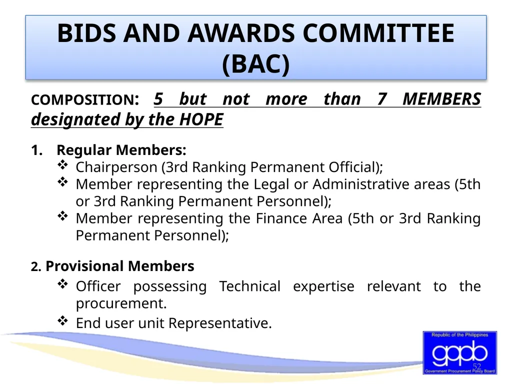 GENERAL PROVISIONS OF RA 9184 AND ITS REVISED IRR - slide 52 of 79