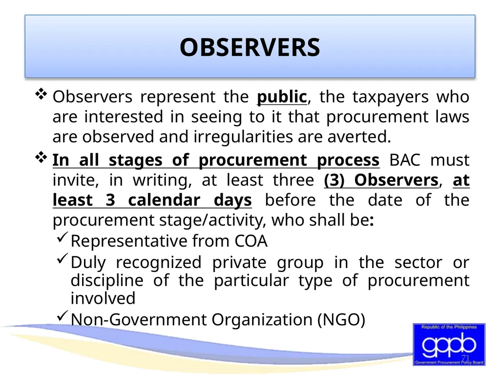 GENERAL PROVISIONS OF RA 9184 AND ITS REVISED IRR - slide 70 of 79