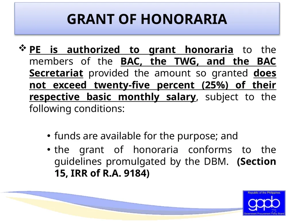 GENERAL PROVISIONS OF RA 9184 AND ITS REVISED IRR - slide 74 of 79