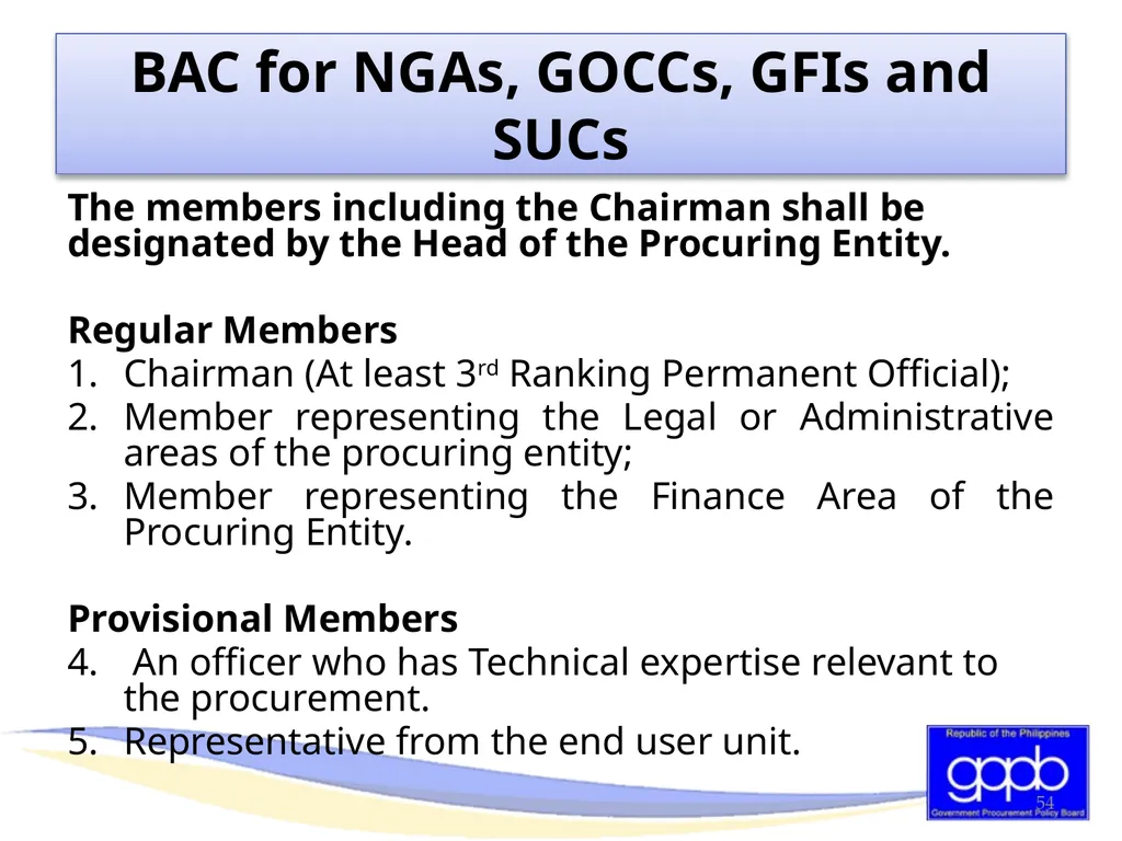 GENERAL PROVISIONS OF RA 9184 AND ITS REVISED IRR - slide 54 of 79