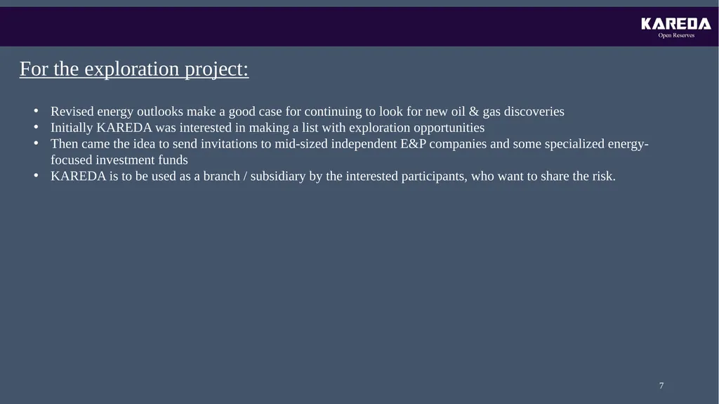 KAREDA INTERNATIONAL OIL&GAS EXPLORATION PROJECT - slide 7 of 20