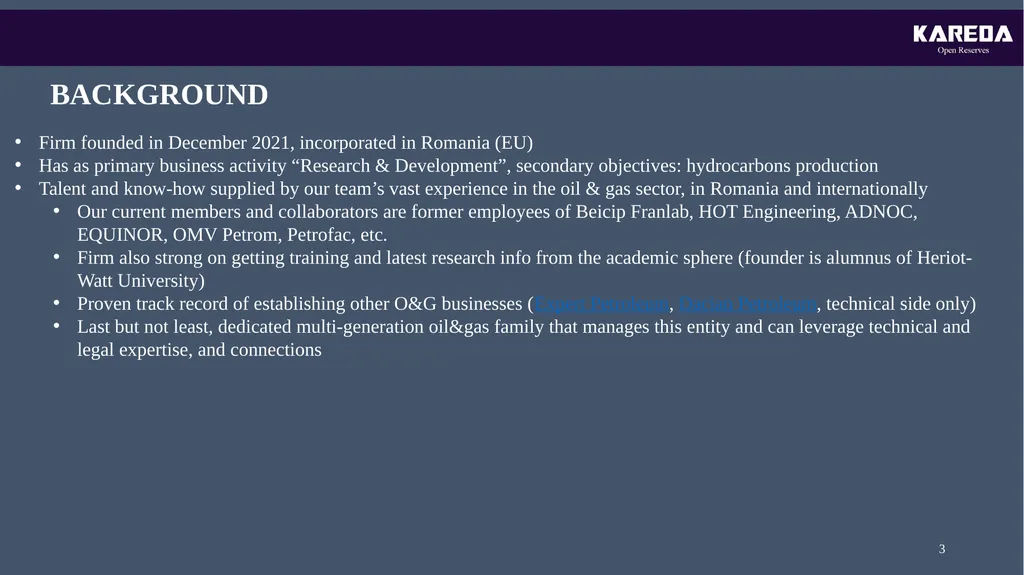 KAREDA INTERNATIONAL OIL&GAS EXPLORATION PROJECT - slide 3 of 20