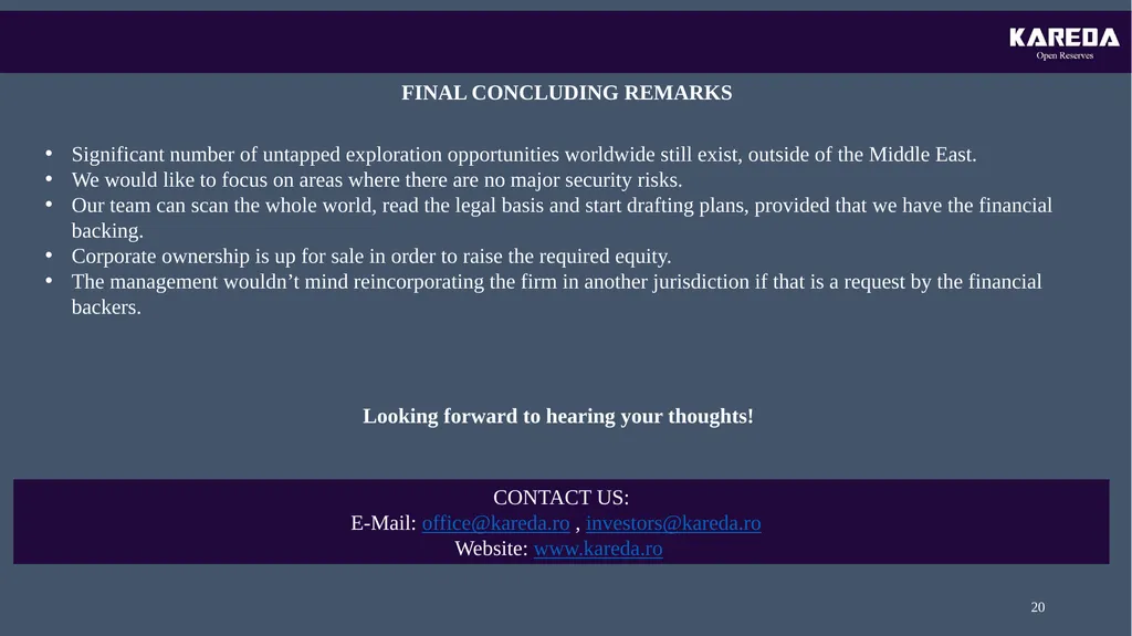 KAREDA INTERNATIONAL OIL&GAS EXPLORATION PROJECT - slide 20 of 20
