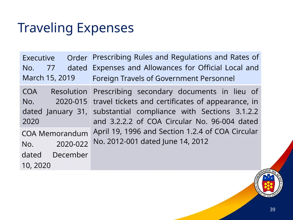 COA Circular No. 2012-003 October 29, 2012 - slide 39 of 53
